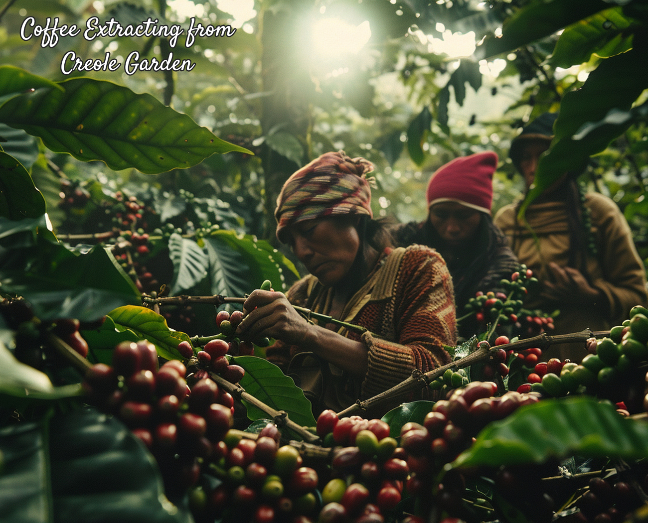 haitian coffee extraction by workers from creole garden